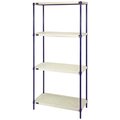 Quantum Storage Systems Anti-Bacterial Blue Wire Plastic Mat Shelving Unit, 4-Tier, 42W x 18D x 72H RPWR72-1842E